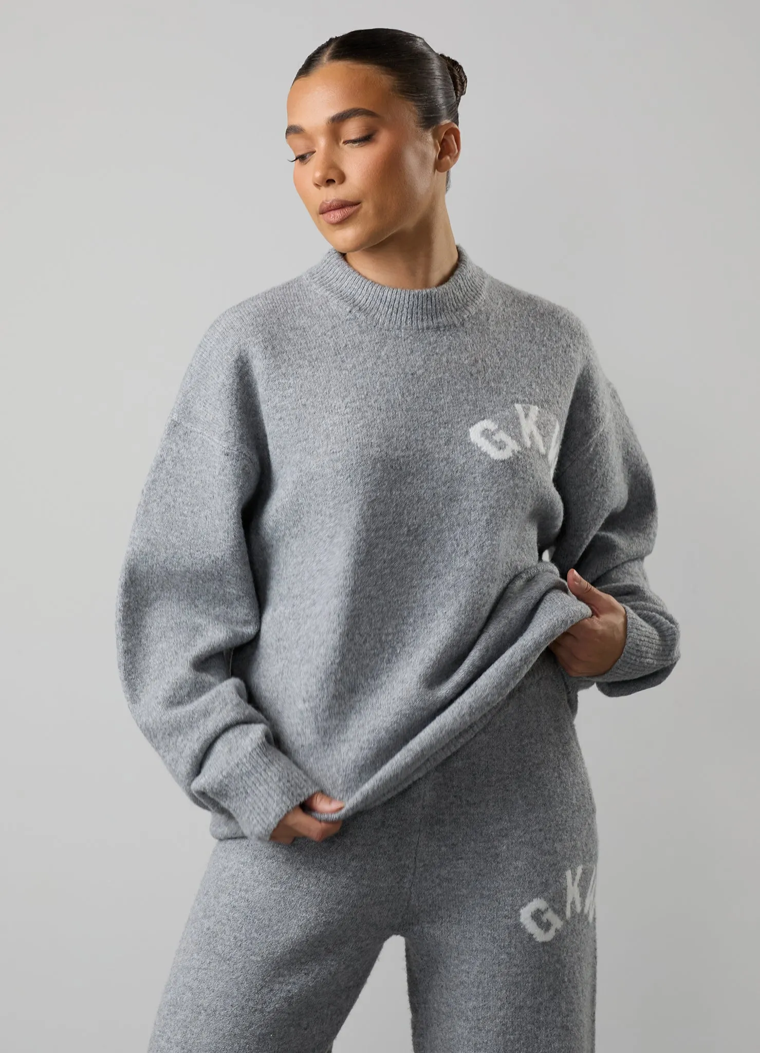 Gym King Restore Knitted Crew Tracksuit - Grey Marl