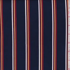 Ink Blue Multi Stripe Double Brushed Jersey Knit Fabric