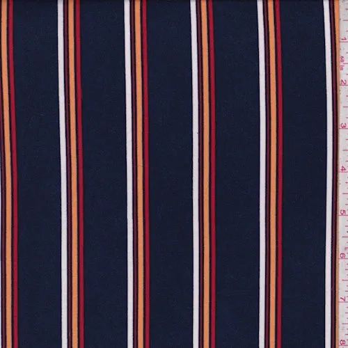 Ink Blue Multi Stripe Double Brushed Jersey Knit Fabric