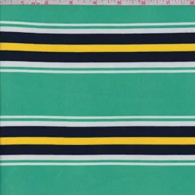 Jade/Navy/Yellow Stripe Double Brushed Jersey Knit Fabric