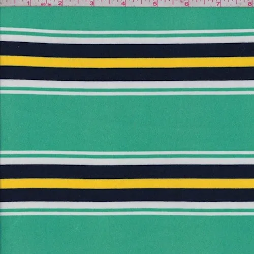 Jade/Navy/Yellow Stripe Double Brushed Jersey Knit Fabric