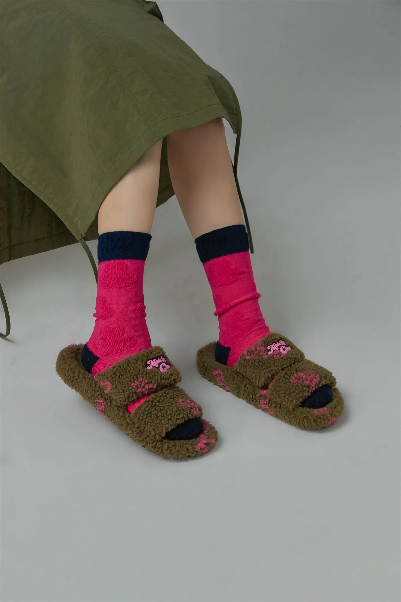 Khaki Fleece Sandal Slippers