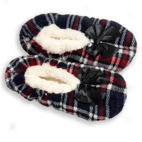 Ladies Black and Red Non Slip Tartan Ballerina Slippers