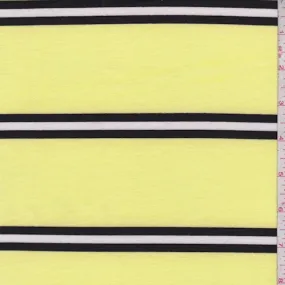 Lemon/Black Stripe Double Brushed French Terry Knit Fabric