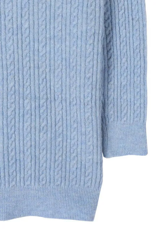 Light Blue Wool Blended Cable Knitted Cardigan