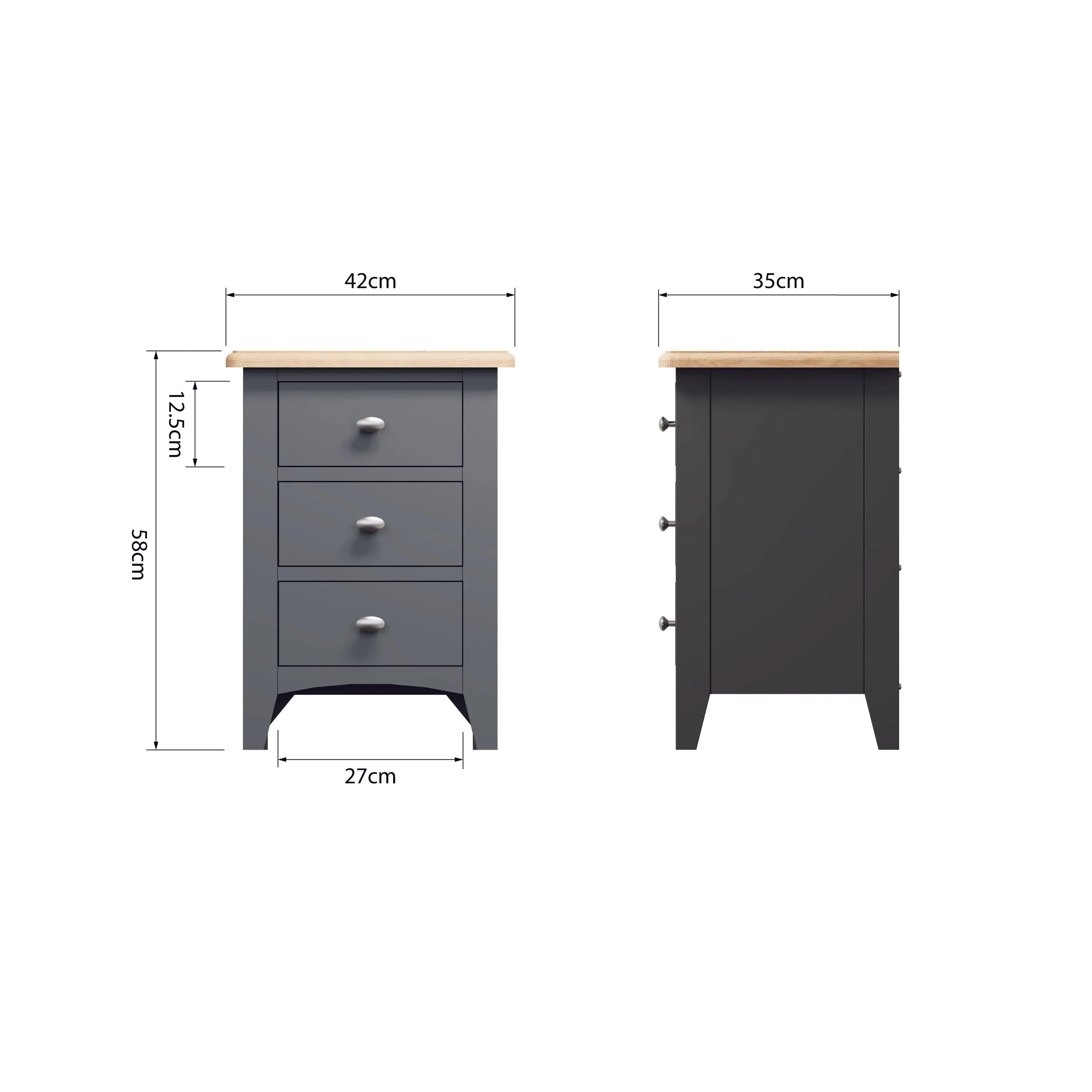 Malmesbury Grey Bedside Table with 2 Drawers 35 x 32 x 58 cm