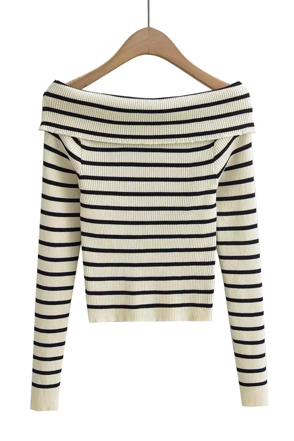 'Marion' Stripe Off-Shoulder Knitted Sweater