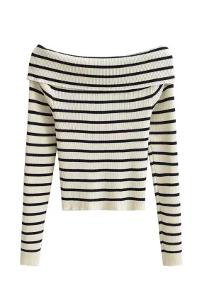 'Marion' Stripe Off-Shoulder Knitted Sweater