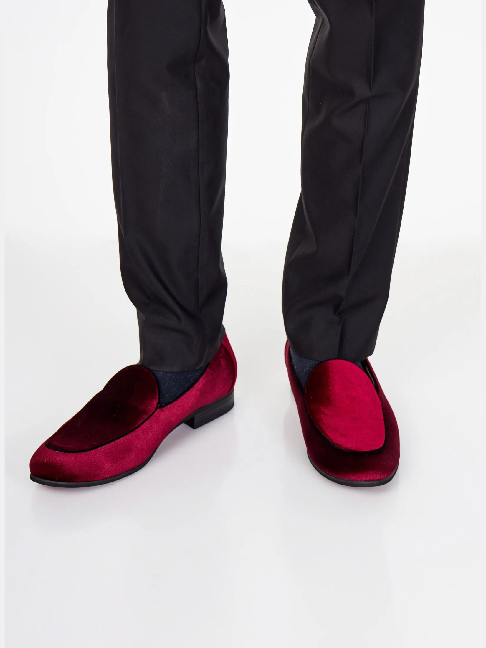 MAROON VELVET TUXEDO SLIPPERS