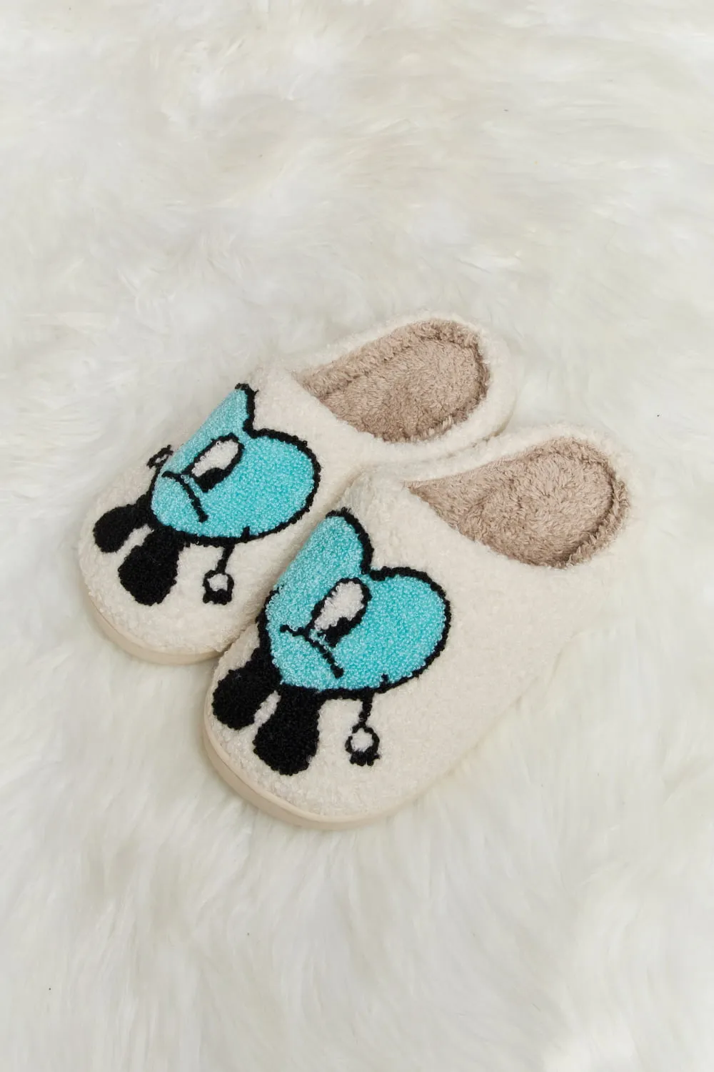 Melody Love Heart Print Plush Slippers