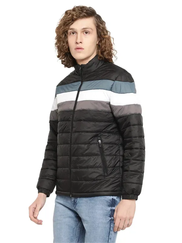 Mettle Men Black Striped Puffer Jacket