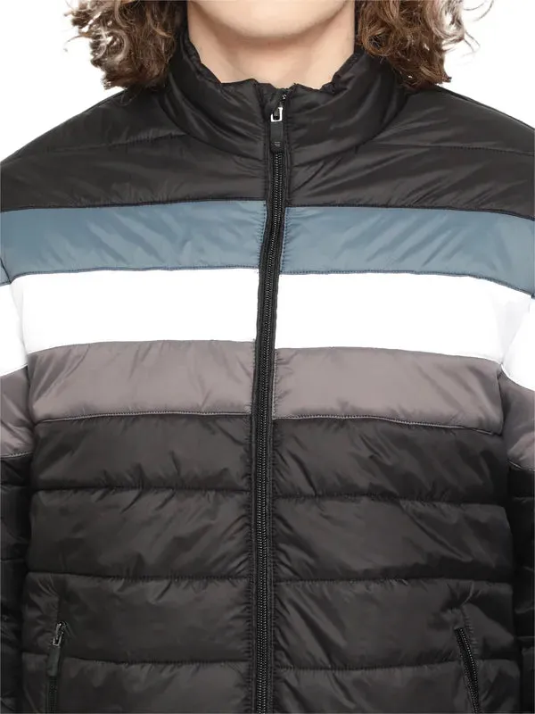 Mettle Men Black Striped Puffer Jacket