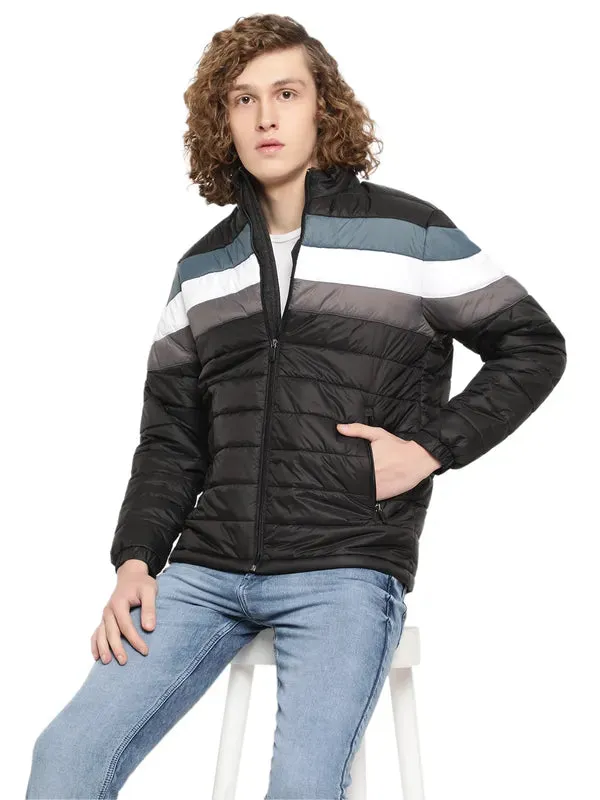 Mettle Men Black Striped Puffer Jacket