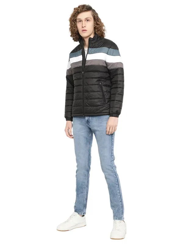 Mettle Men Black Striped Puffer Jacket