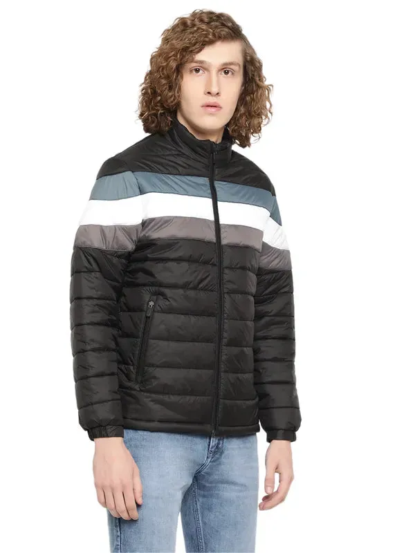 Mettle Men Black Striped Puffer Jacket