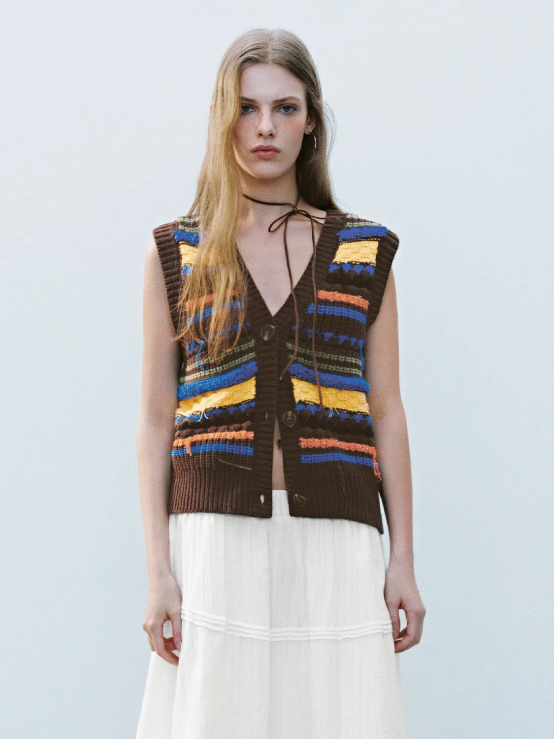 Multicolor Knitted Sleeveless Cardigans