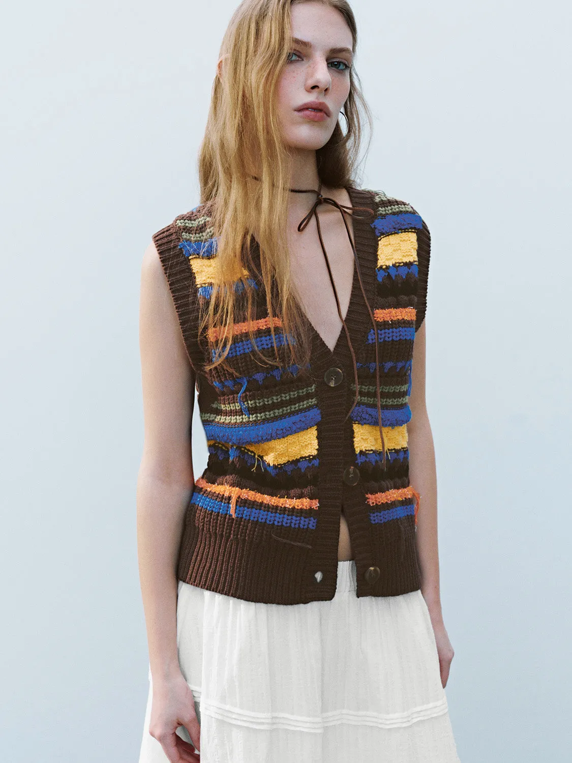 Multicolor Knitted Sleeveless Cardigans