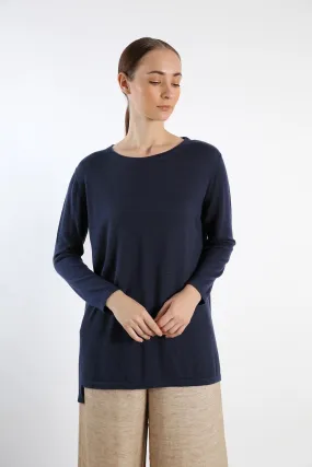 Navy crew-neckline Pure Cashmere tunic-fit Sweater