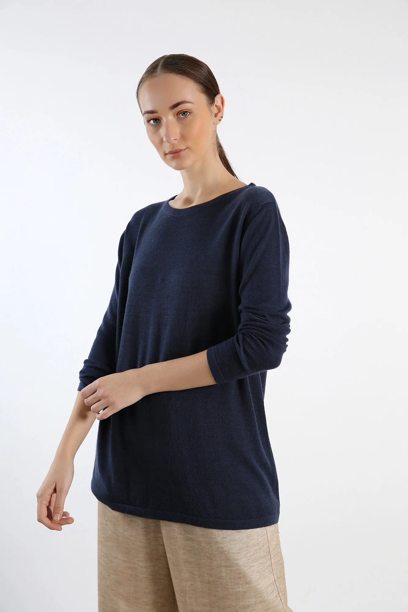 Navy crew-neckline Pure Cashmere tunic-fit Sweater