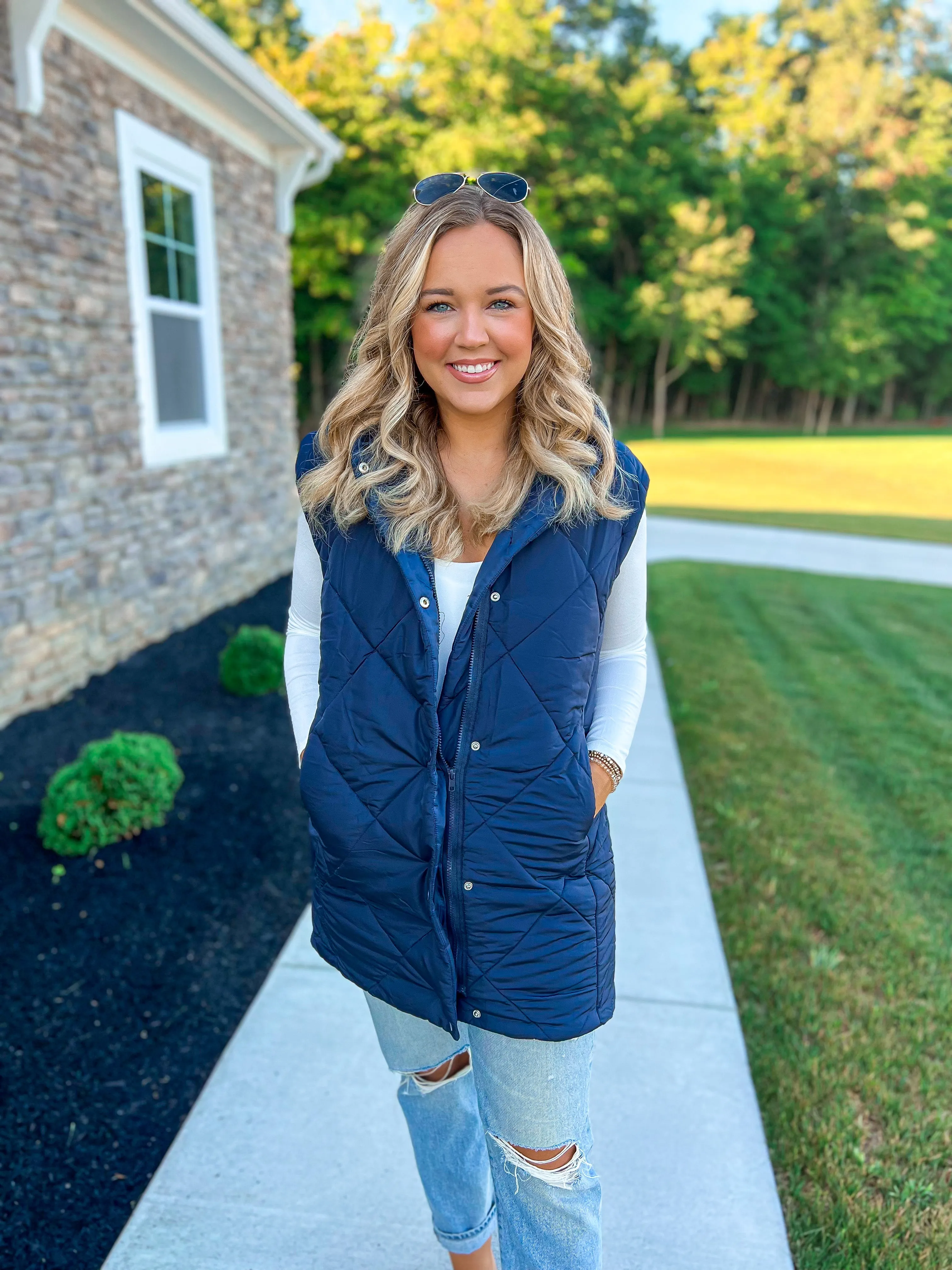 Navy Hoodie Puffer Vest