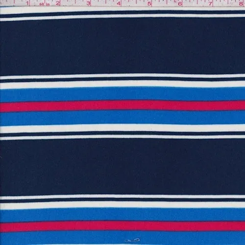 Navy/Blue/Raspberry Stripe Double Brushed Jersey Knit Fabric