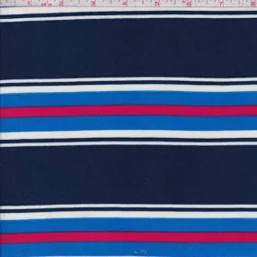 Navy/Blue/Raspberry Stripe Double Brushed Jersey Knit Fabric