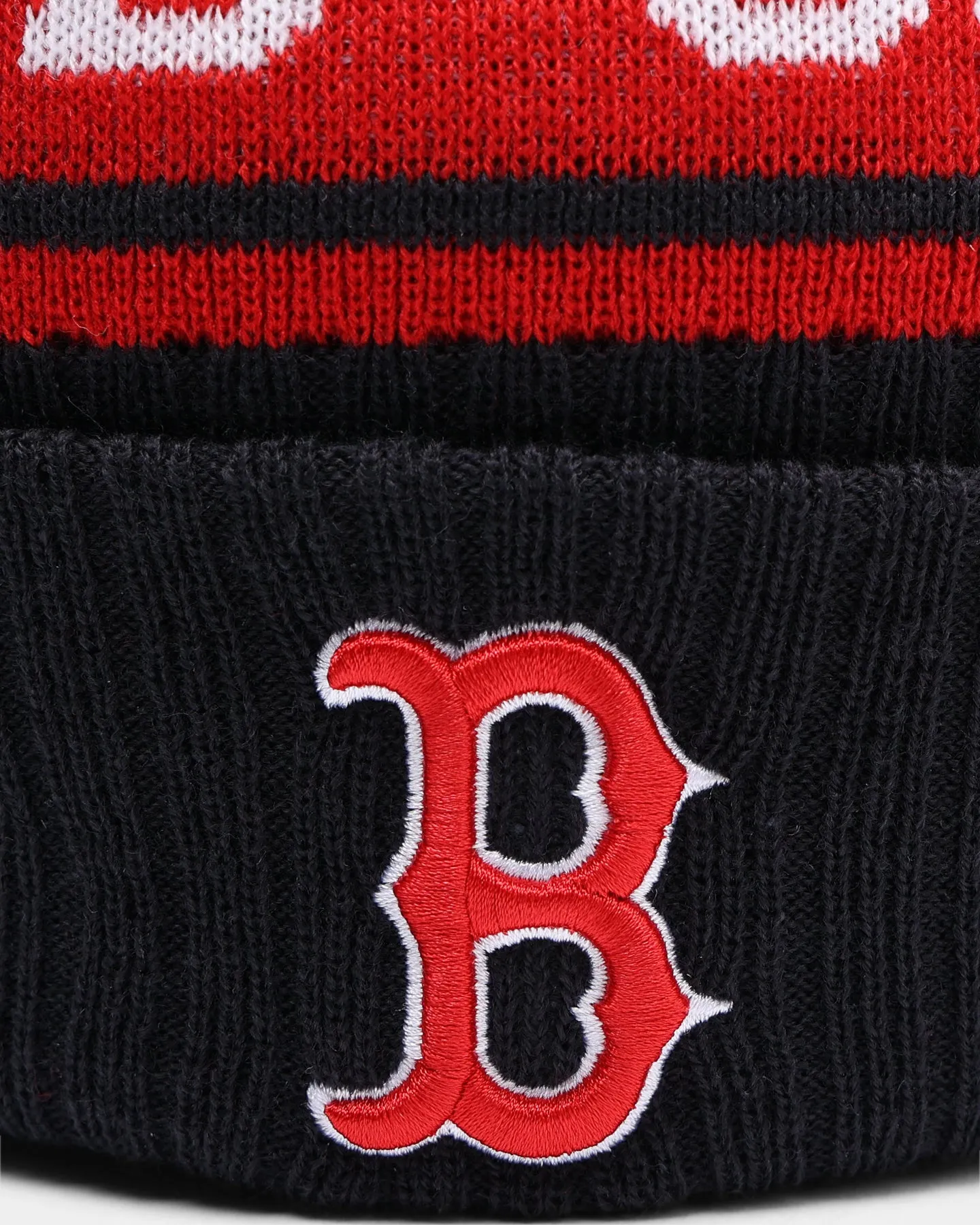 New Era Boston Red Sox Team Stripe Script Pom Beanie Team