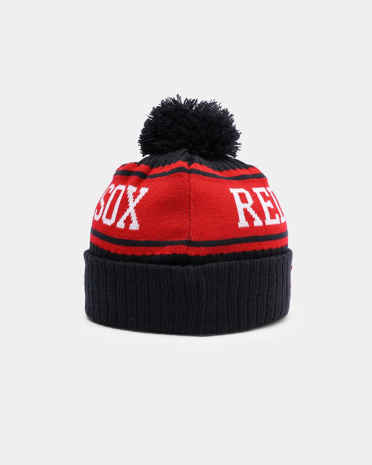 New Era Boston Red Sox Team Stripe Script Pom Beanie Team