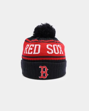 New Era Boston Red Sox Team Stripe Script Pom Beanie Team