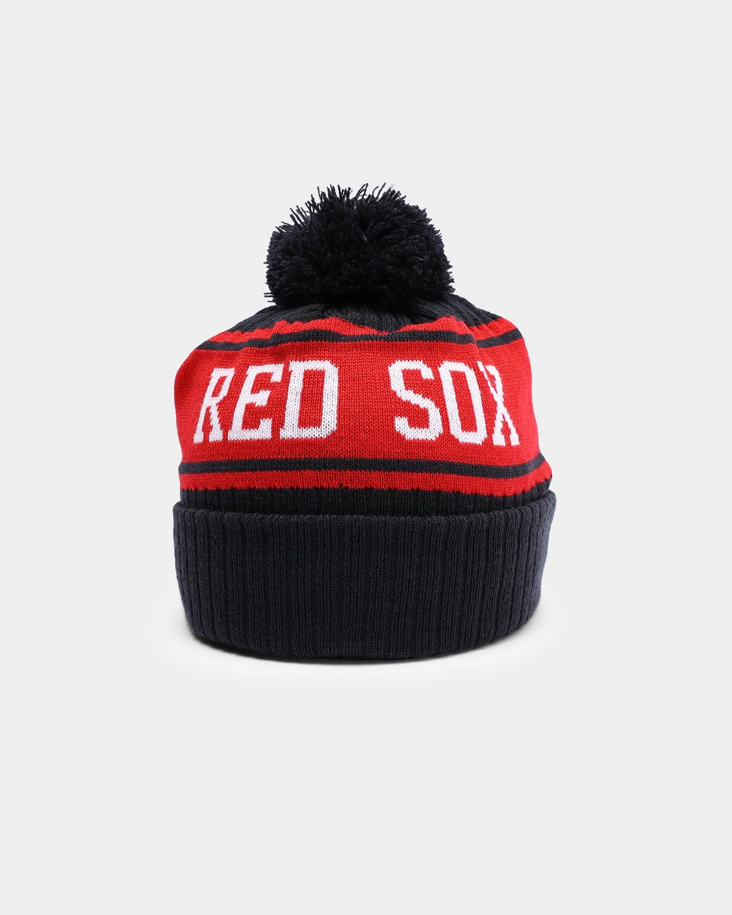 New Era Boston Red Sox Team Stripe Script Pom Beanie Team