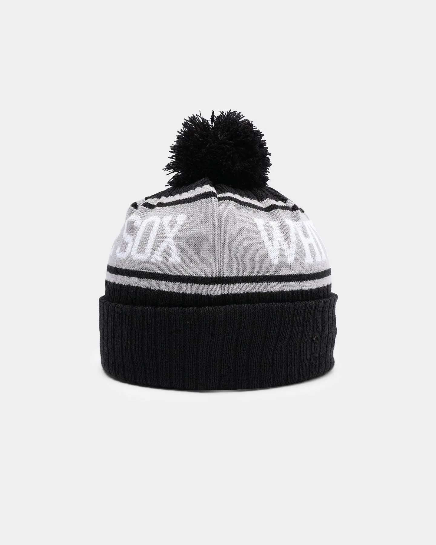 New Era Chicago White Sox Team Stripe Script Pom Beanie Team