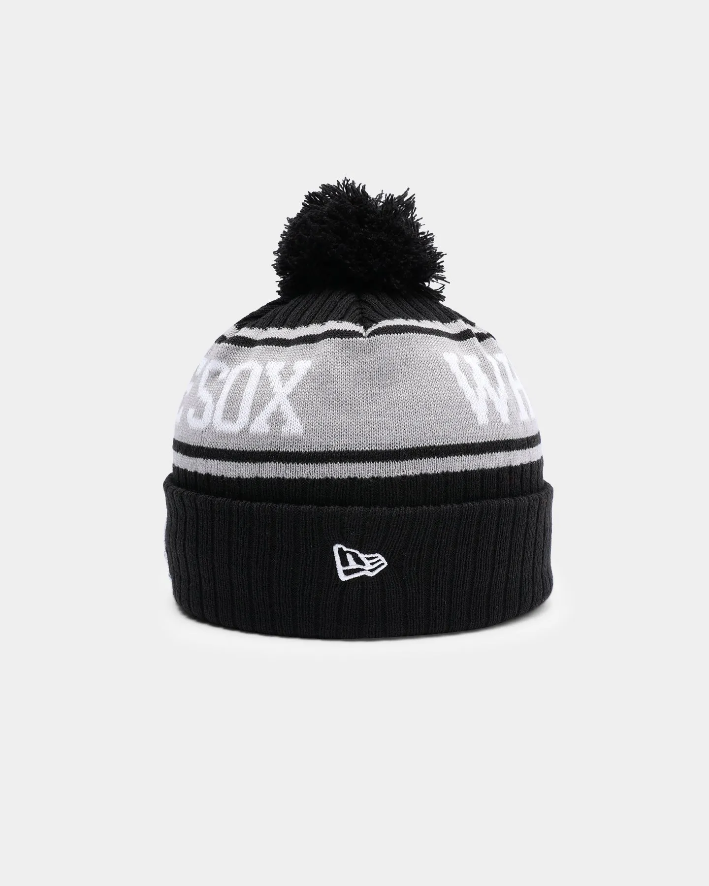 New Era Chicago White Sox Team Stripe Script Pom Beanie Team