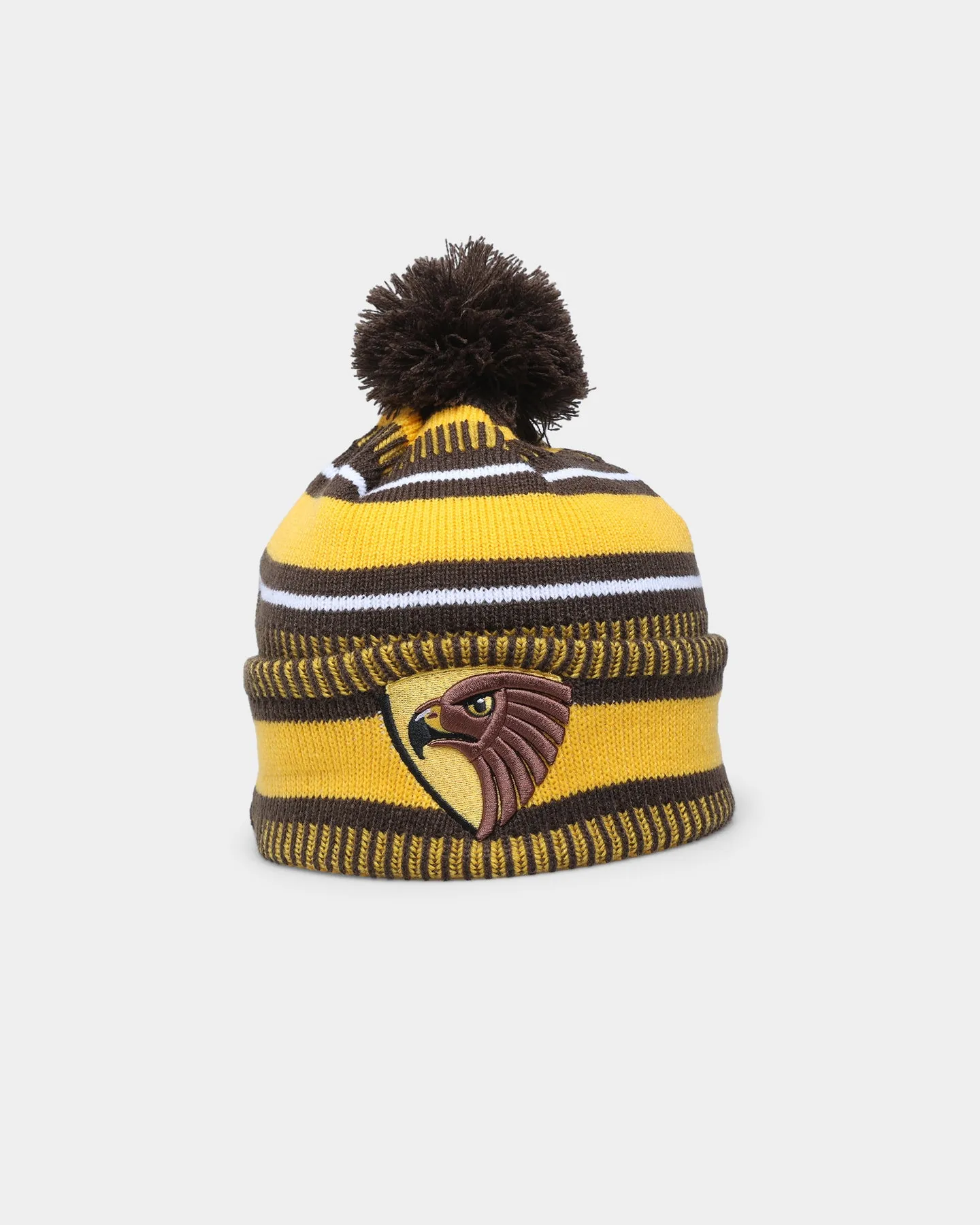 New Era Hawthorn Hawks AFL Opening Bounce 2022 Pom Wordmark Beanie Brown