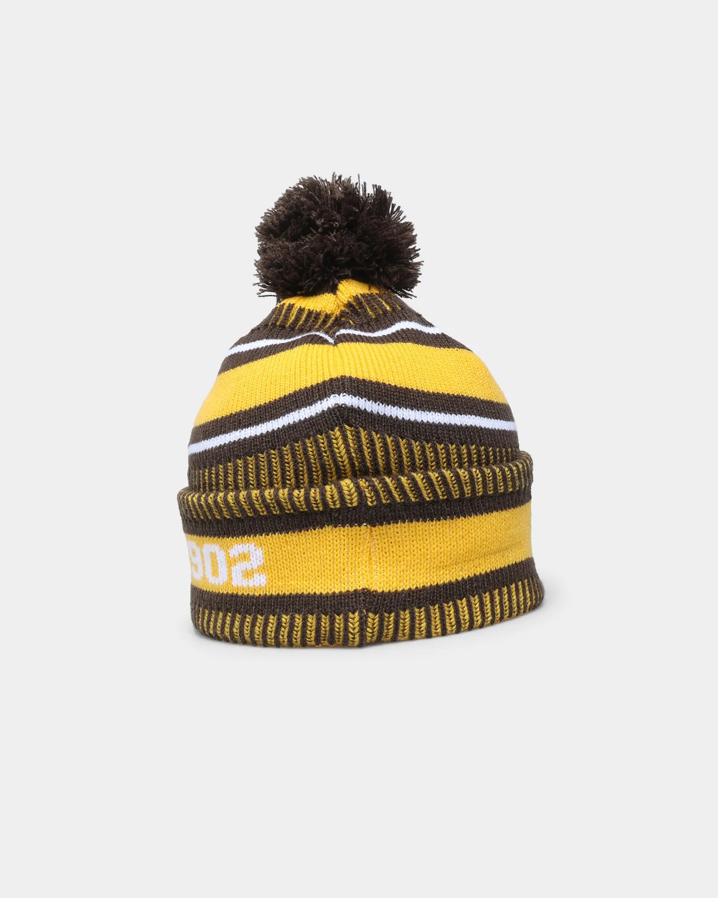 New Era Hawthorn Hawks AFL Opening Bounce 2022 Pom Wordmark Beanie Brown