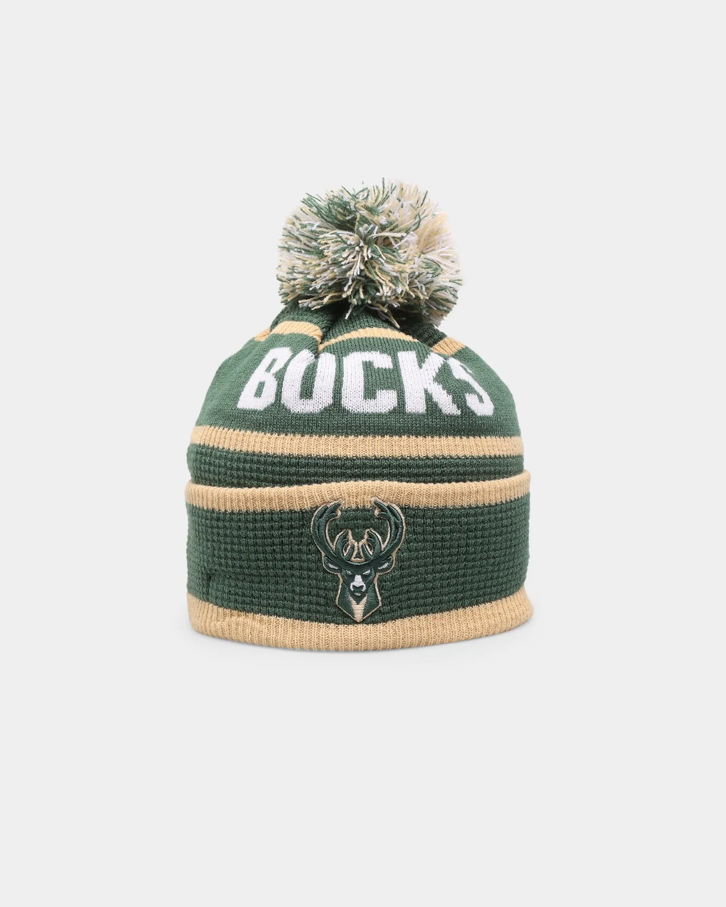 New Era Milwaukee Bucks Pom Waffle Knit Beanie Original Team Colours