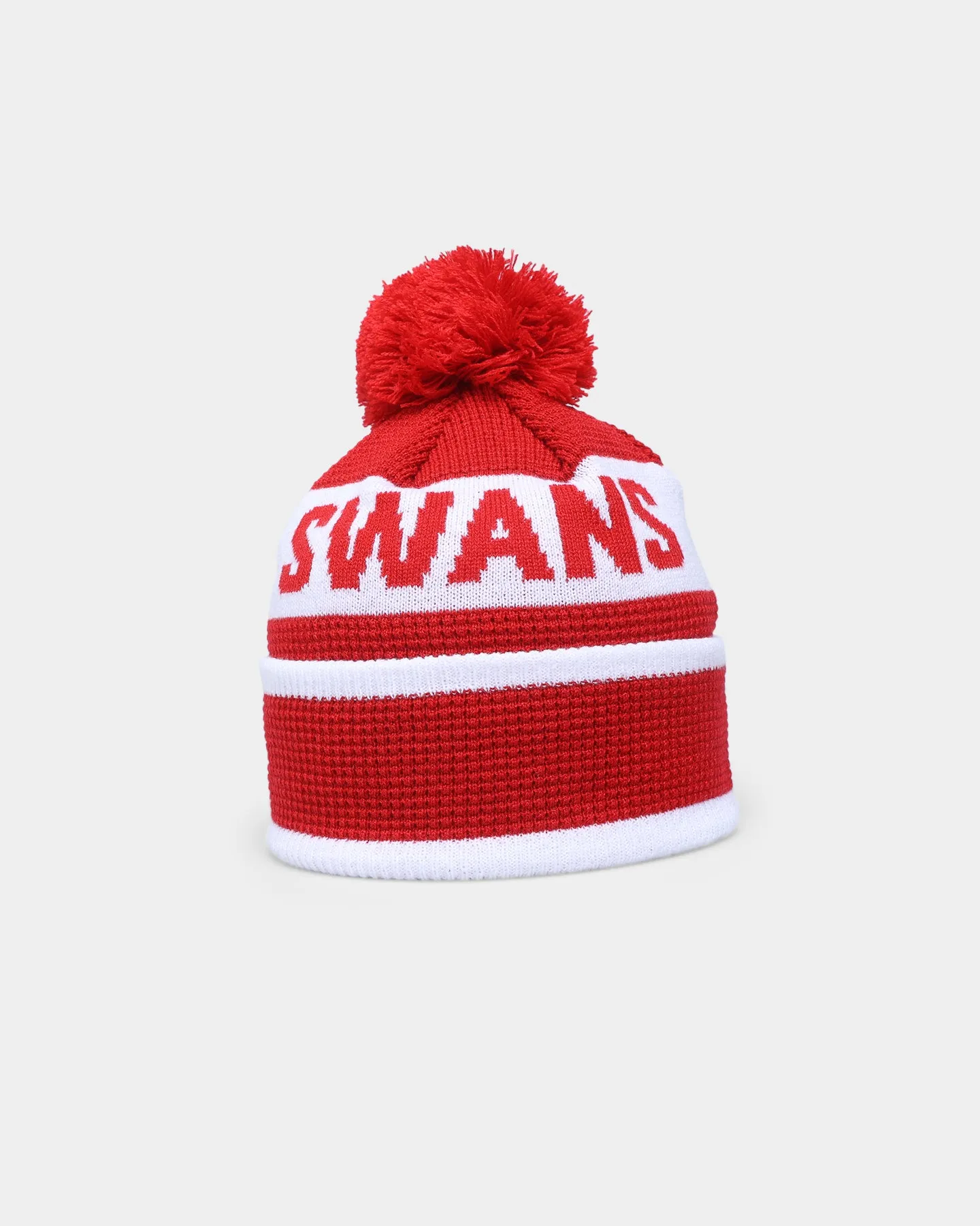 New Era Sydney Swans AFL Opening Bounce 2022 Pom Waffle Wordmark Beanie Red