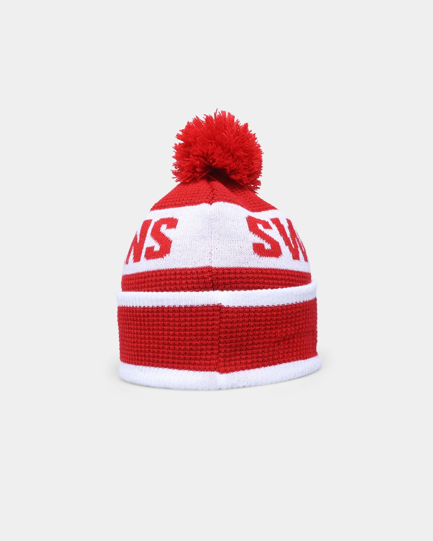 New Era Sydney Swans AFL Opening Bounce 2022 Pom Waffle Wordmark Beanie Red