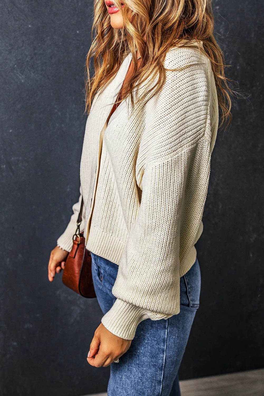 Plain Knitted Buttoned Cardigan