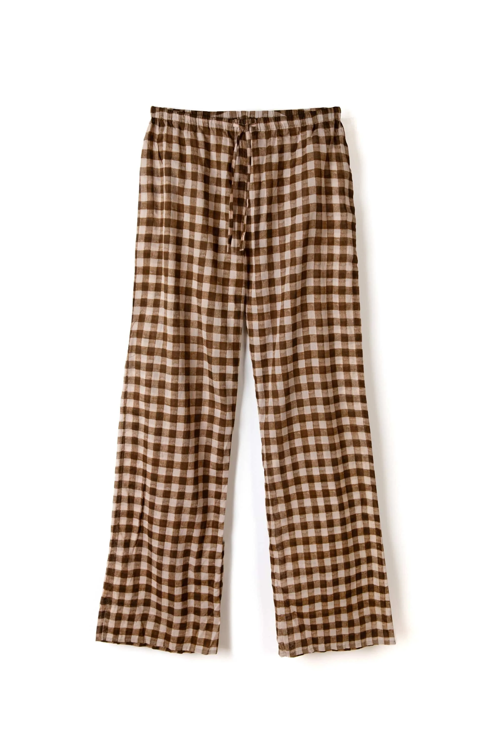 Pleated Cami Lounge Set Gingham Brown and Cream