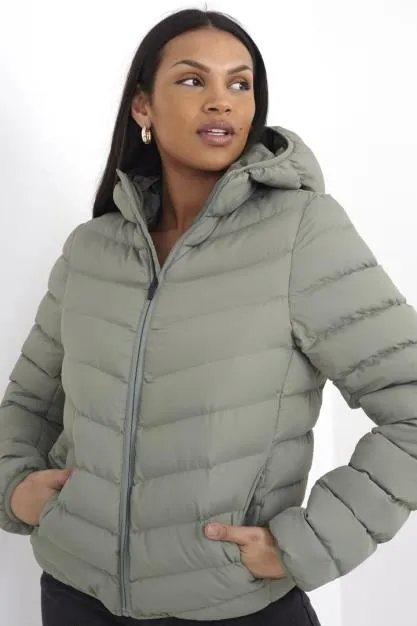 PLUS SIZE SAGE GREEN PADDED HOODED PUFFER JACKET