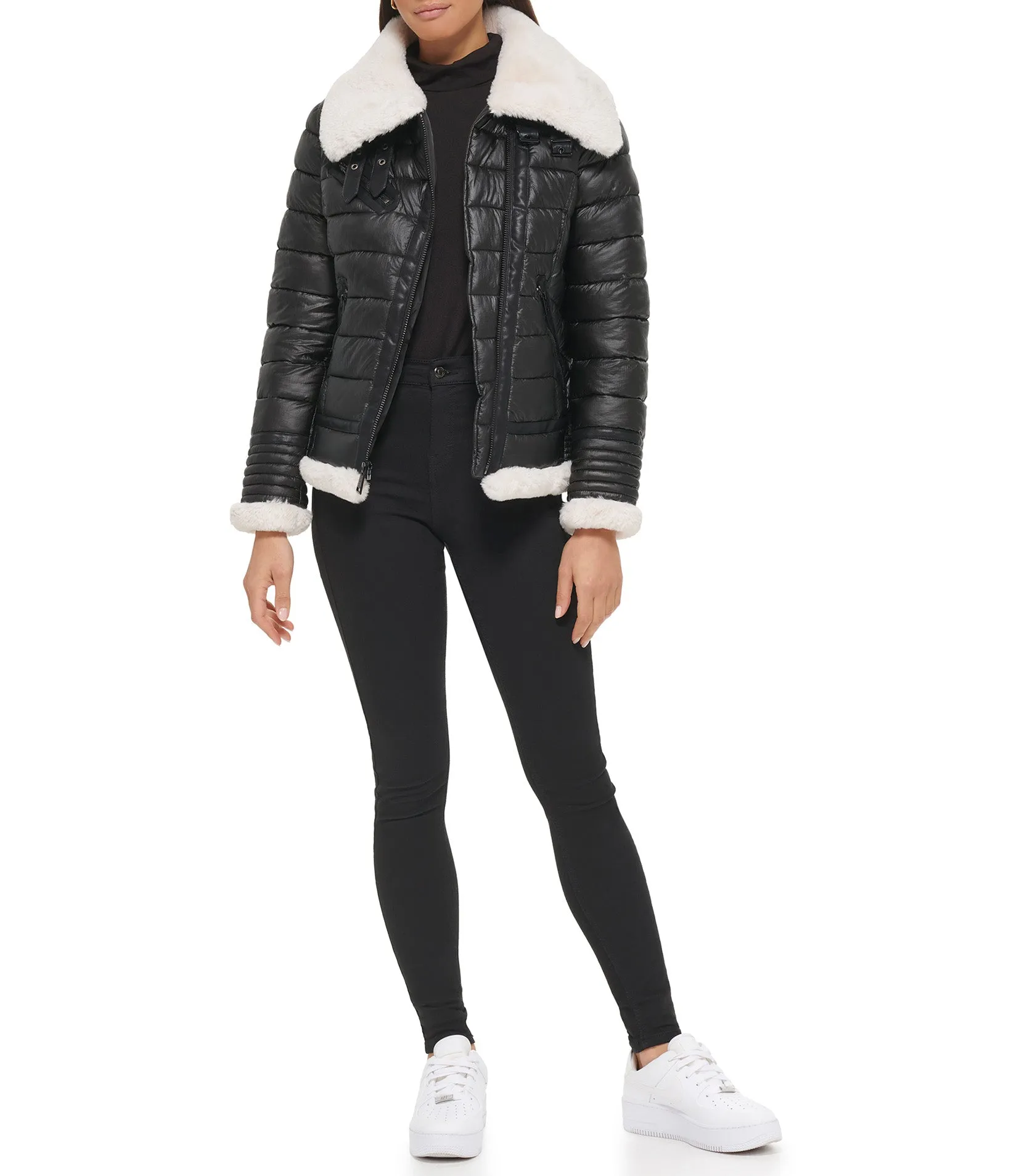 Puffer Jacket With Faux Fur Detail