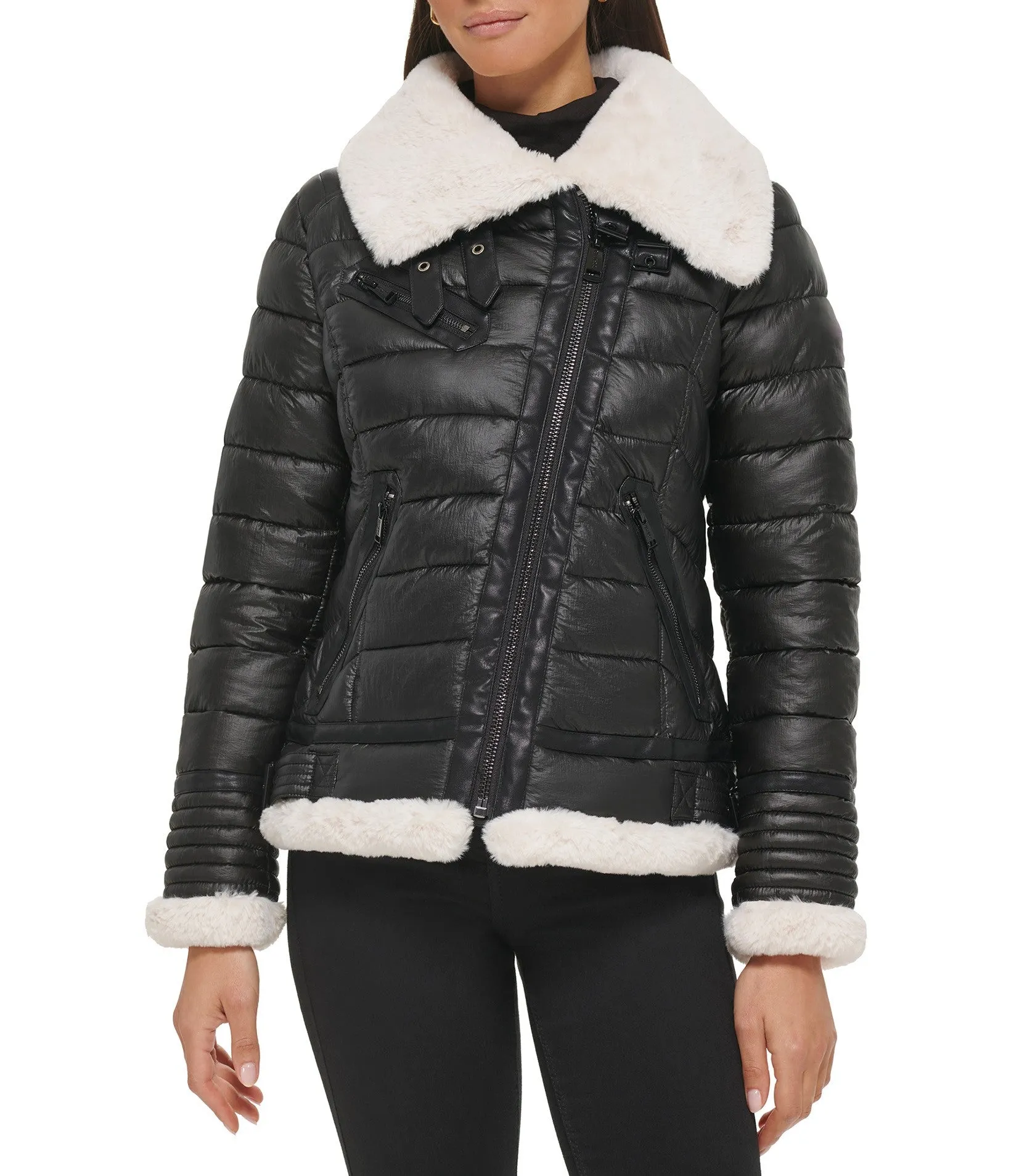 Puffer Jacket With Faux Fur Detail