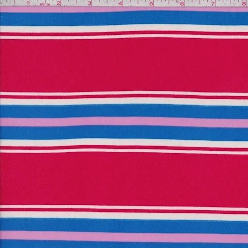 Raspberry/Blue/Pink Stripe Double Brushed Jersey Knit Fabric