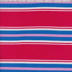 Raspberry/Blue/Pink Stripe Double Brushed Jersey Knit Fabric