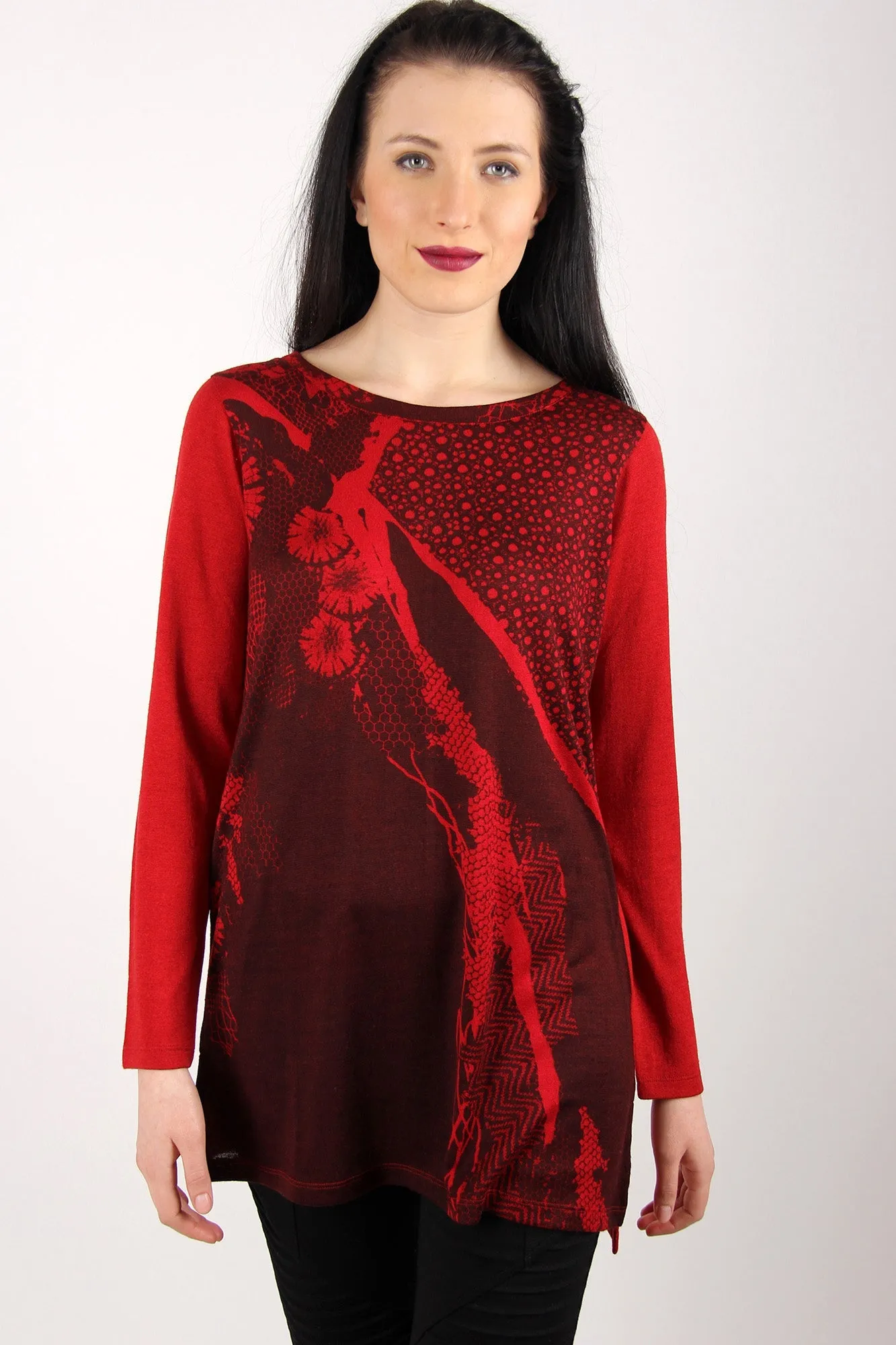 Red & Brown Floral Silk Wool Cashmere Sweater