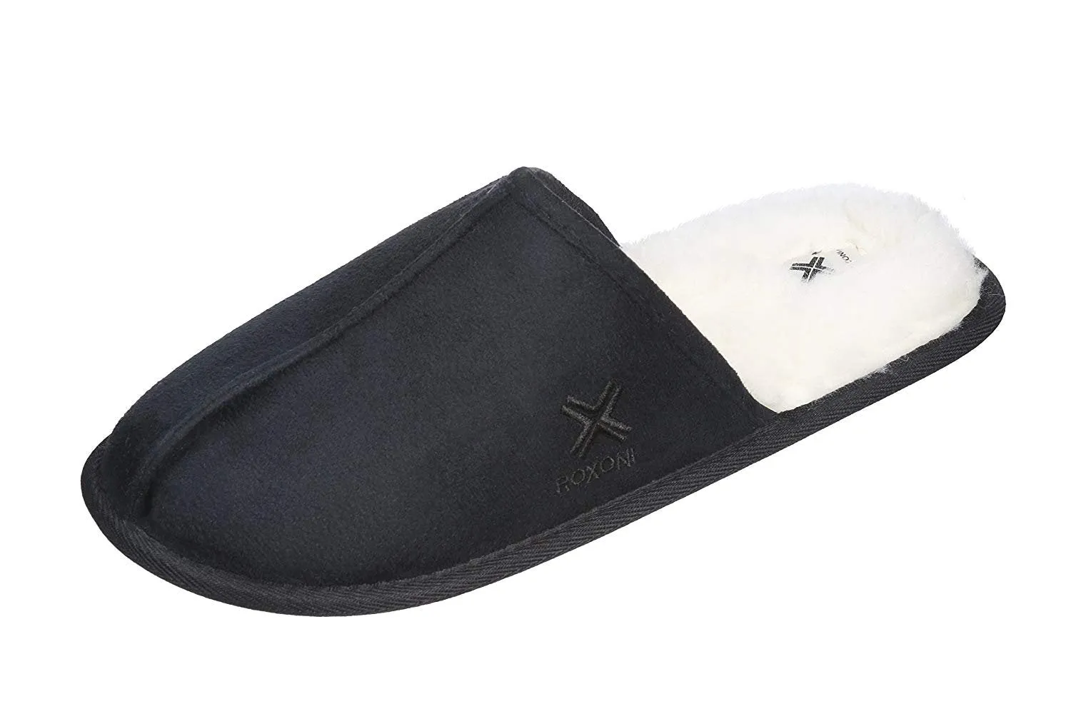 Roxoni Mens Suede Faux Sheepskin Lined House Slippers