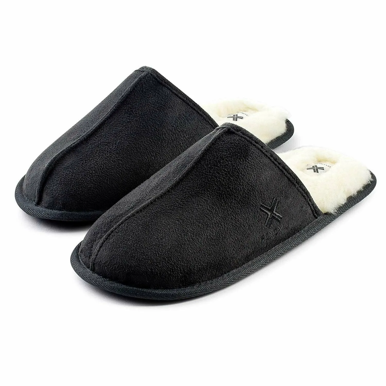 Roxoni Mens Suede Faux Sheepskin Lined House Slippers