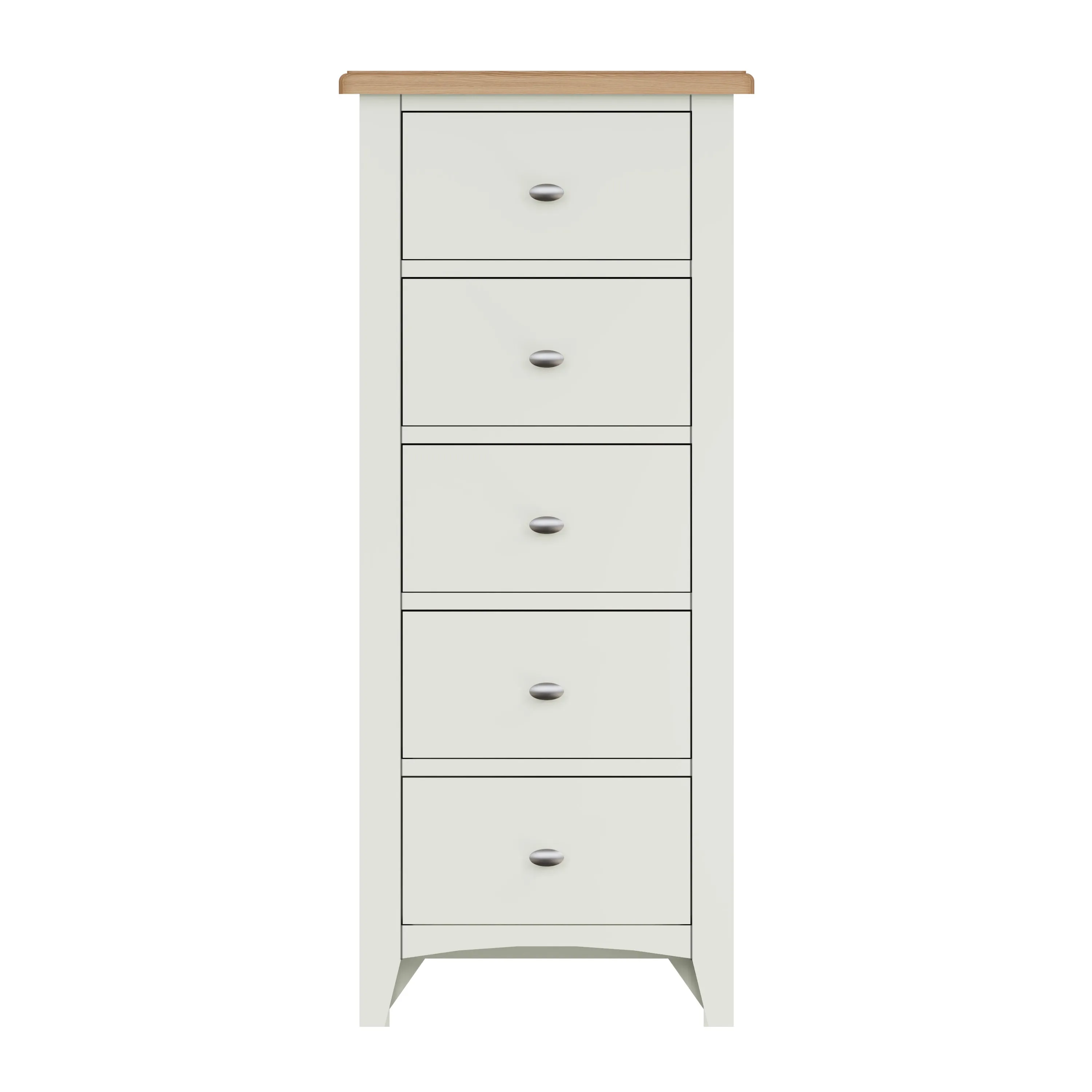 Salisbury Pure White Chest of 5 Drawers - Narrow 50 x 36 x 115 cm