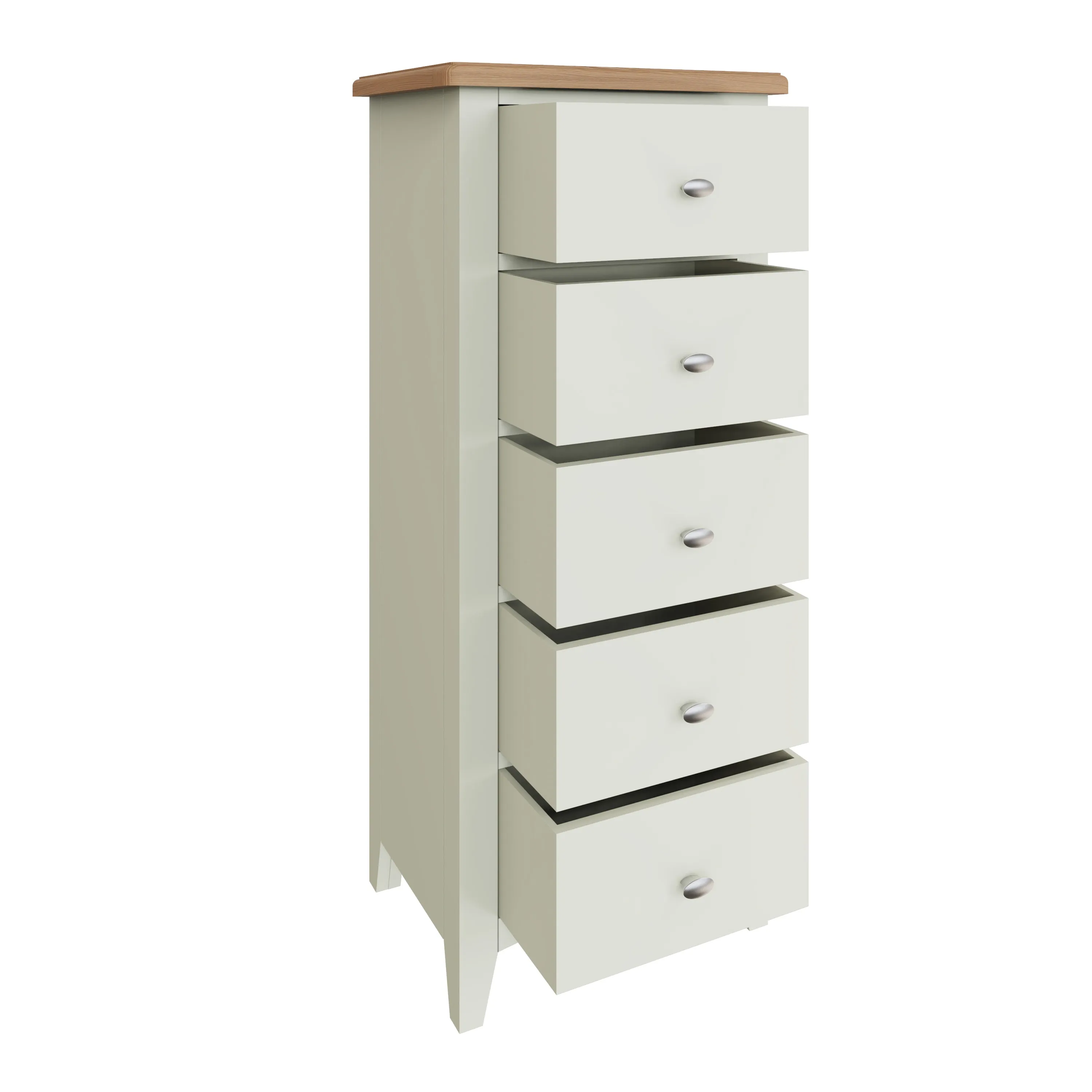 Salisbury Pure White Chest of 5 Drawers - Narrow 50 x 36 x 115 cm