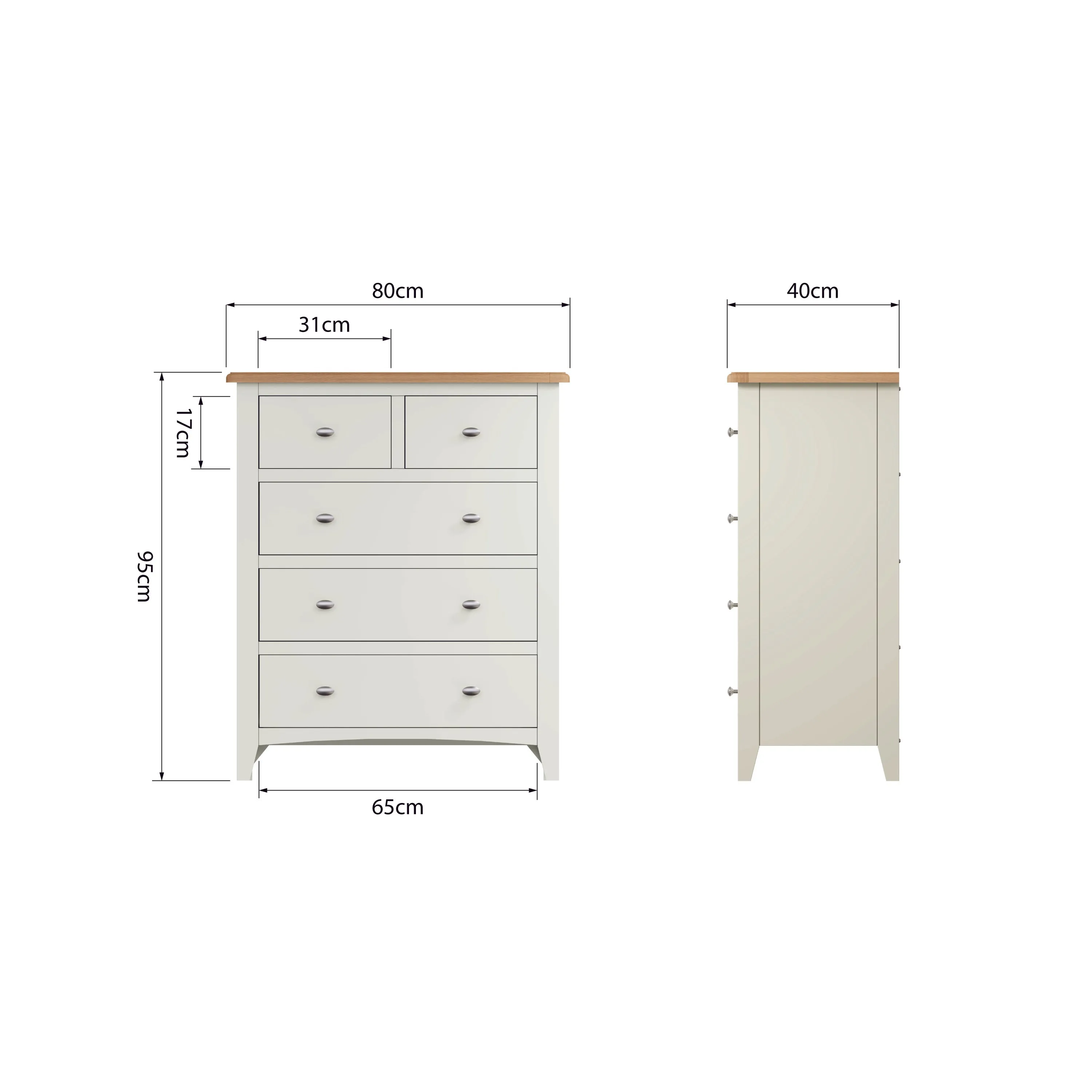 Salisbury Pure White Chest of Drawers 2 Over 3 80 x 40 x 95 cm